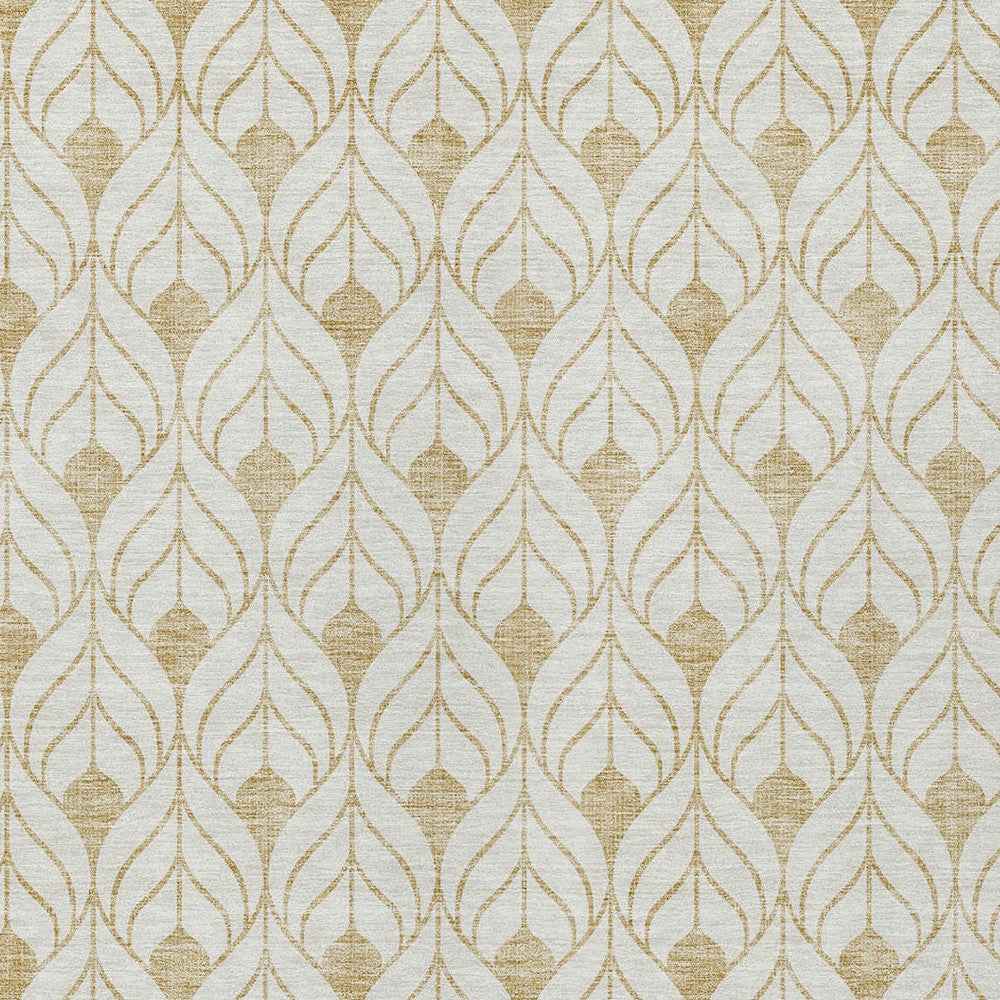 8' X 10' Gold And Beige Geometric Washable Indoor Outdoor Area Rug