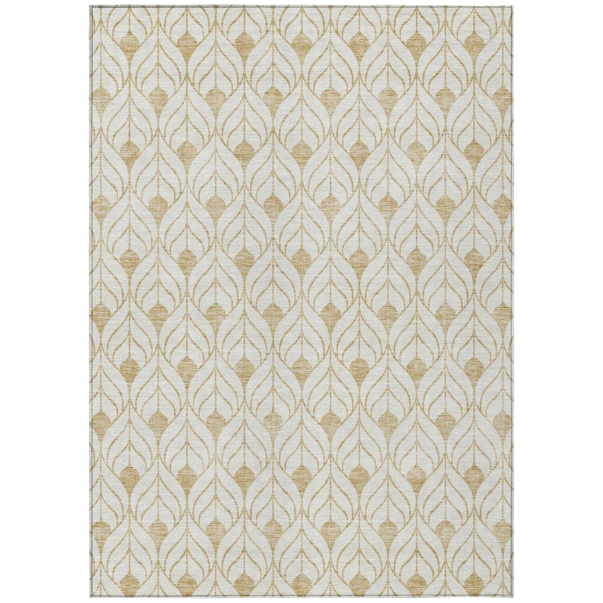 8' X 10' Gold And Beige Geometric Washable Indoor Outdoor Area Rug