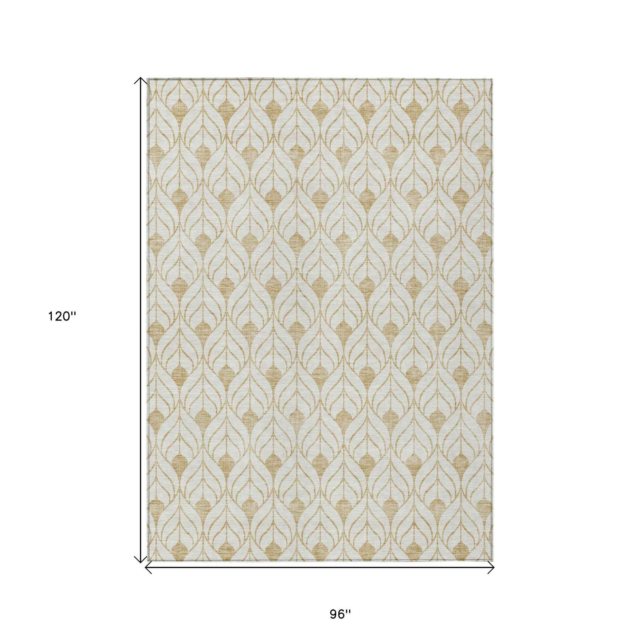 8' X 10' Gold And Beige Geometric Washable Indoor Outdoor Area Rug