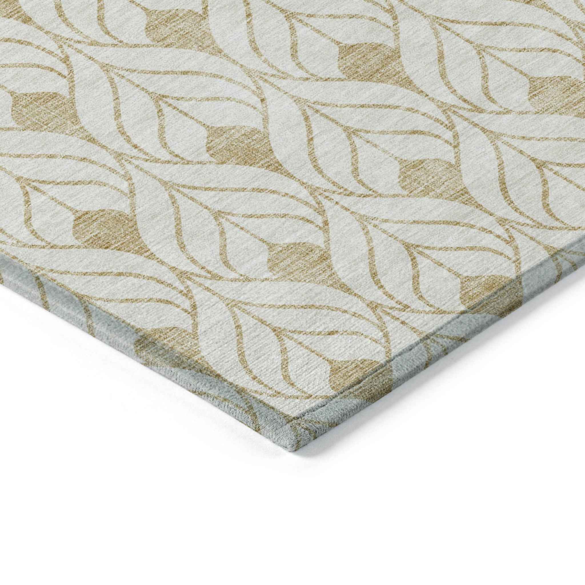 8' X 10' Gold And Beige Geometric Washable Indoor Outdoor Area Rug