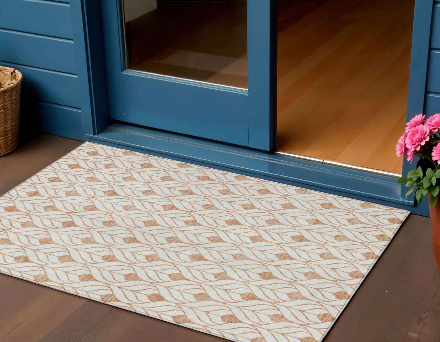 3' X 5' Salmon And Beige Geometric Washable Indoor Outdoor Area Rug