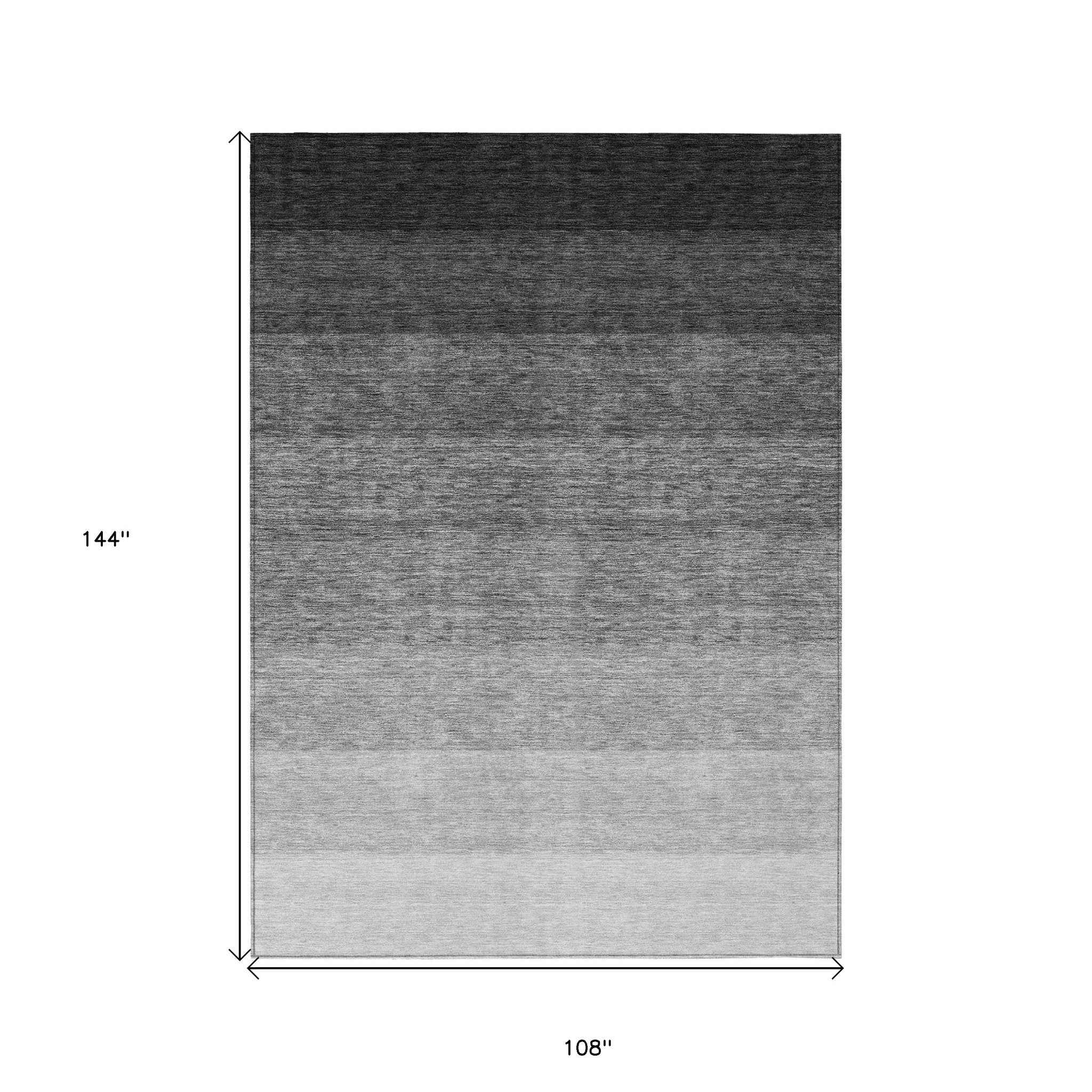 9' X 12' Black And Ivory Ombre Washable Indoor Outdoor Area Rug