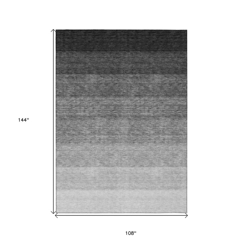 9' X 12' Black And Ivory Ombre Washable Indoor Outdoor Area Rug