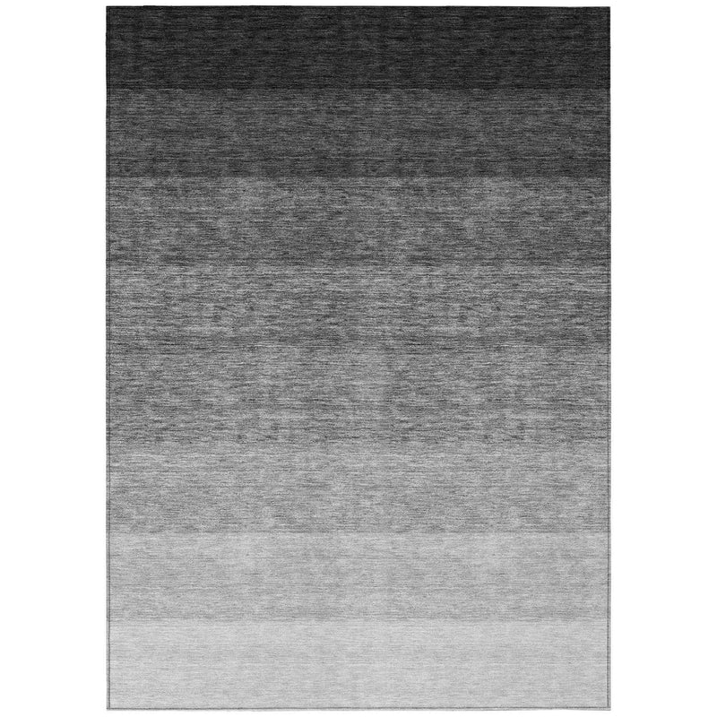 9' X 12' Black And Ivory Ombre Washable Indoor Outdoor Area Rug