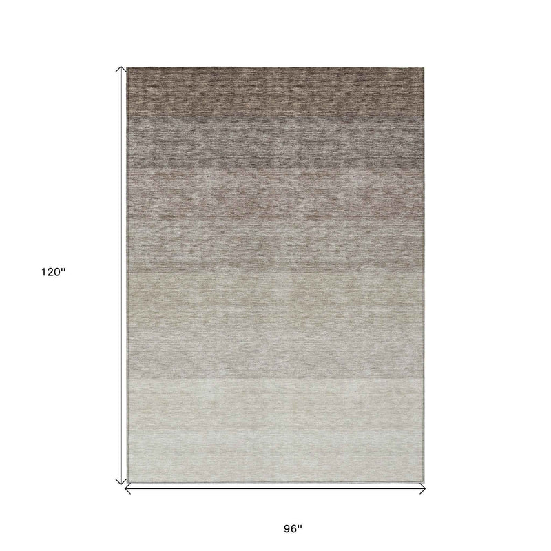 8' X 10' Brown And Ivory Ombre Washable Indoor Outdoor Area Rug
