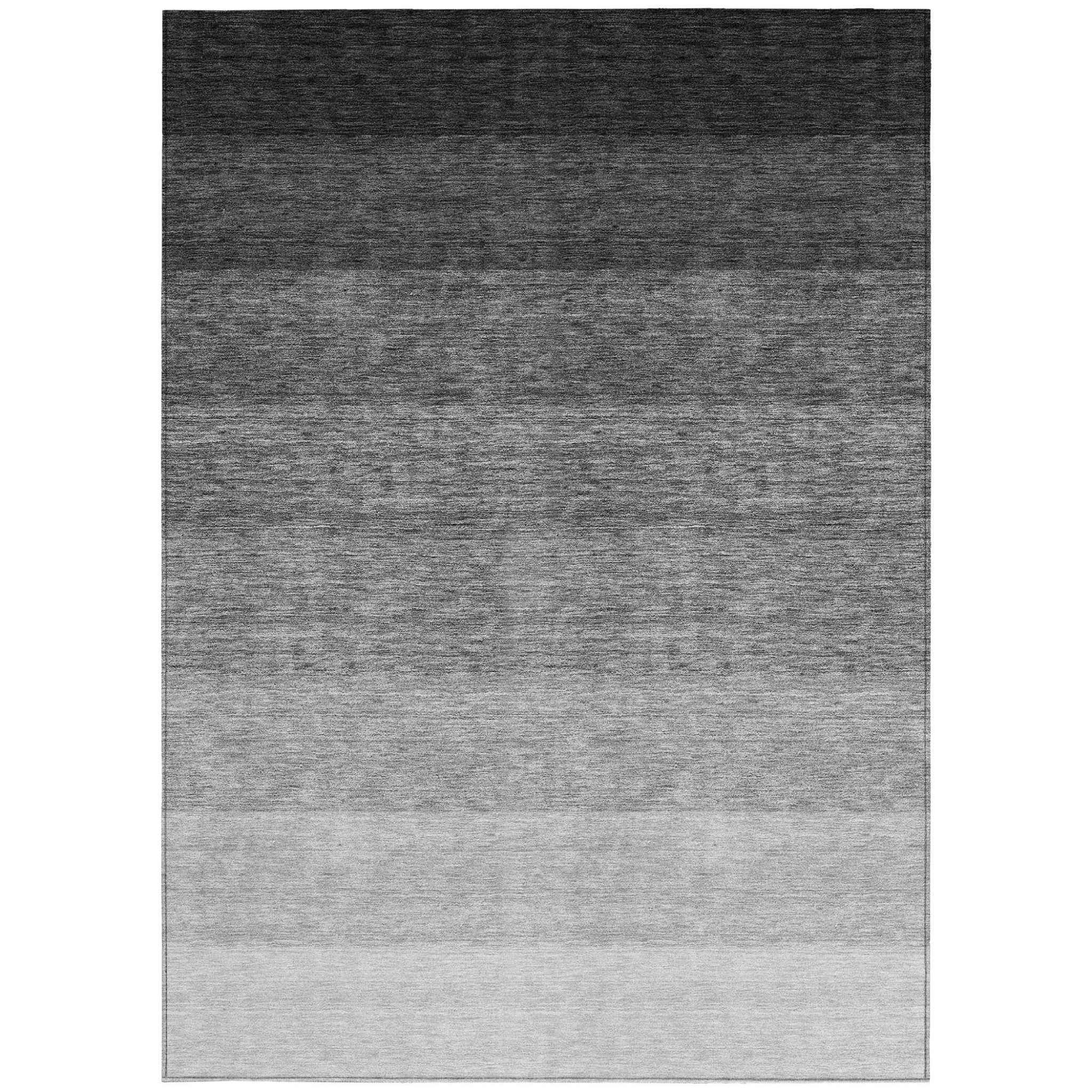 9' X 12' Black And Ivory Ombre Washable Indoor Outdoor Area Rug