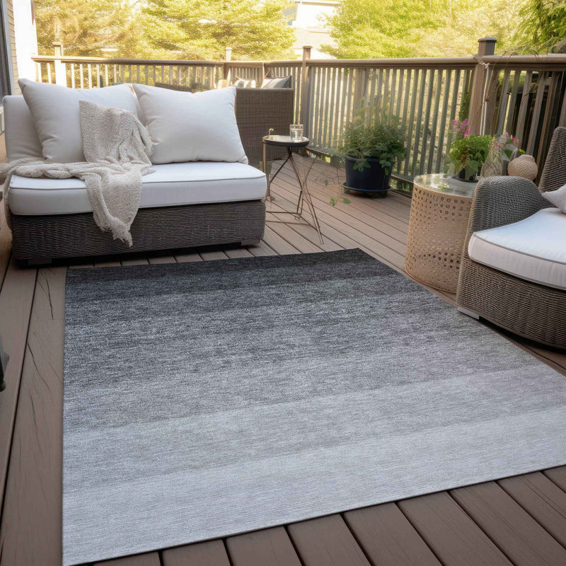 9' X 12' Black And Ivory Ombre Washable Indoor Outdoor Area Rug
