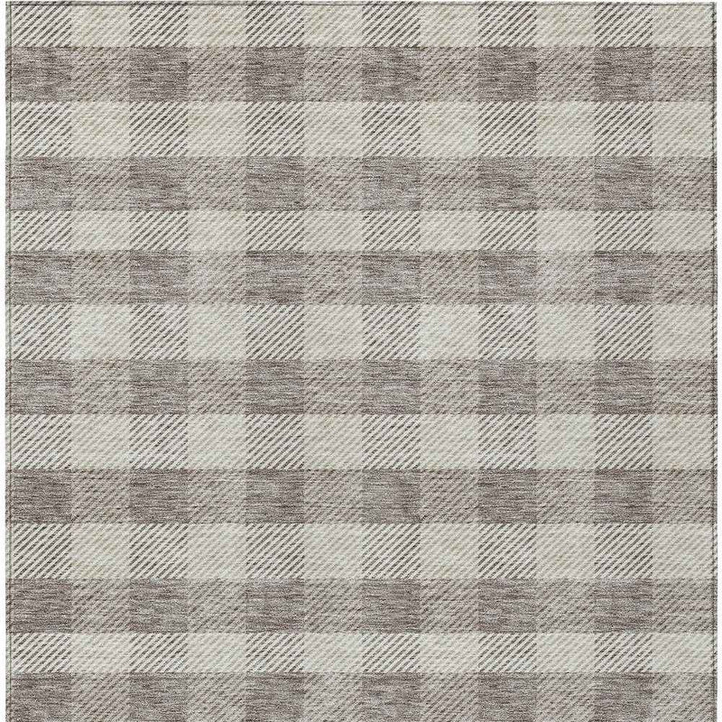 5' X 8' Taupe And Gray Plaid Washable Indoor Outdoor Area Rug