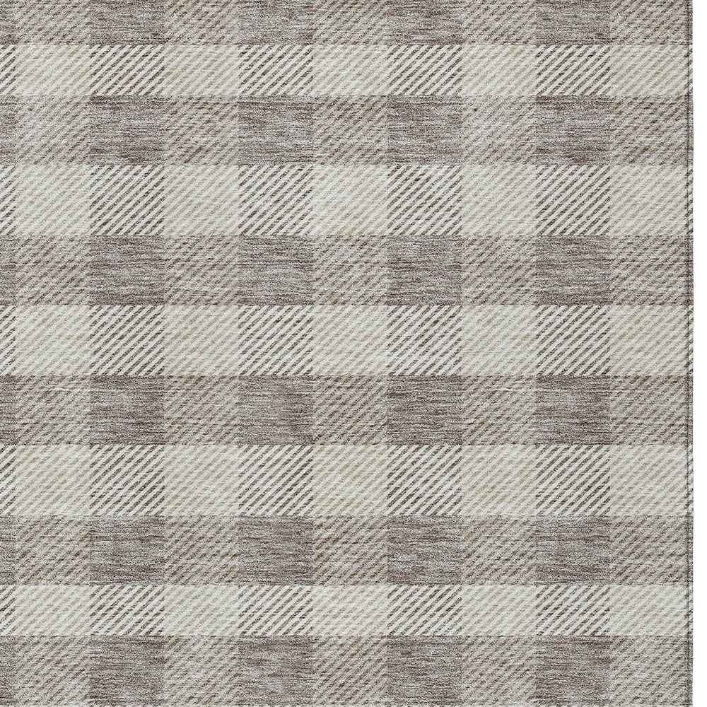 5' X 8' Taupe And Gray Plaid Washable Indoor Outdoor Area Rug