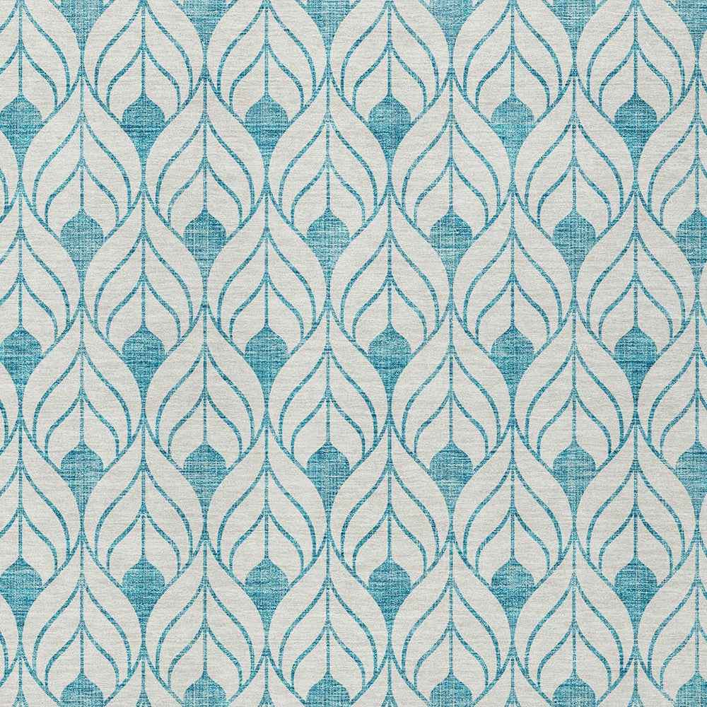 3' X 5' Teal Blue And Ivory Geometric Washable Indoor Outdoor Area Rug