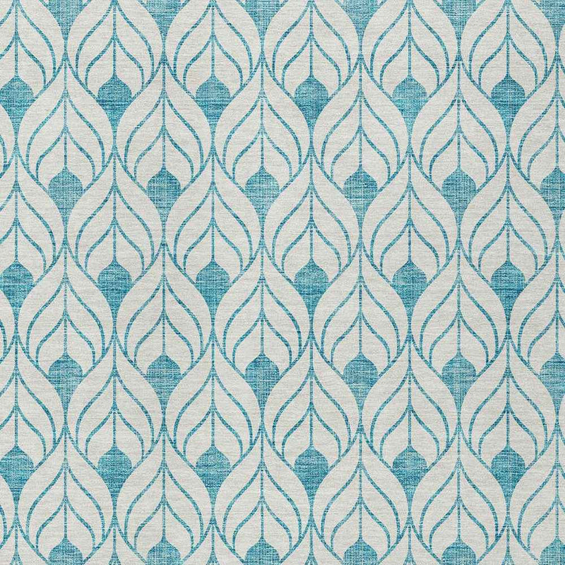 3' X 5' Teal Blue And Ivory Geometric Washable Indoor Outdoor Area Rug