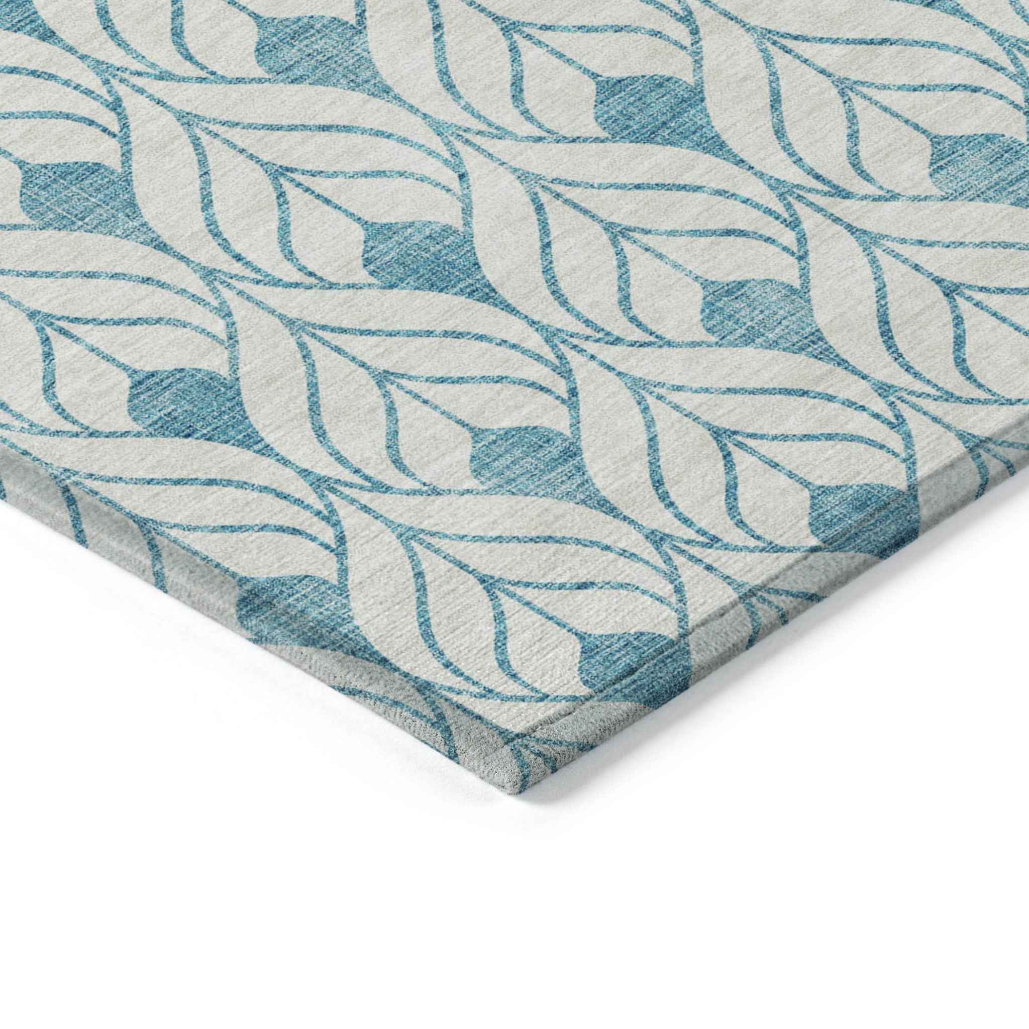 3' X 5' Teal Blue And Ivory Geometric Washable Indoor Outdoor Area Rug