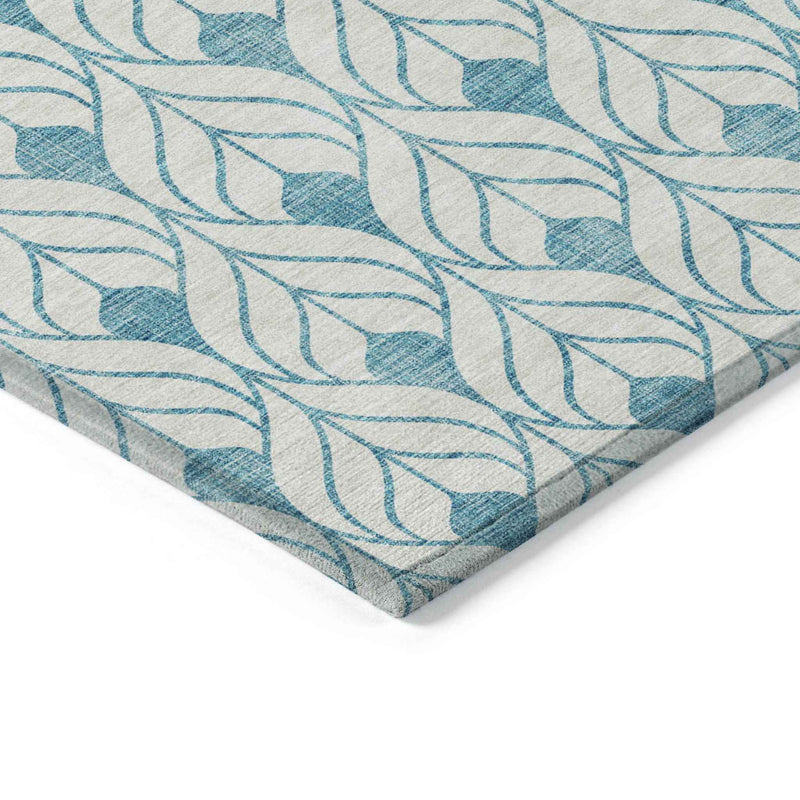 3' X 5' Teal Blue And Ivory Geometric Washable Indoor Outdoor Area Rug