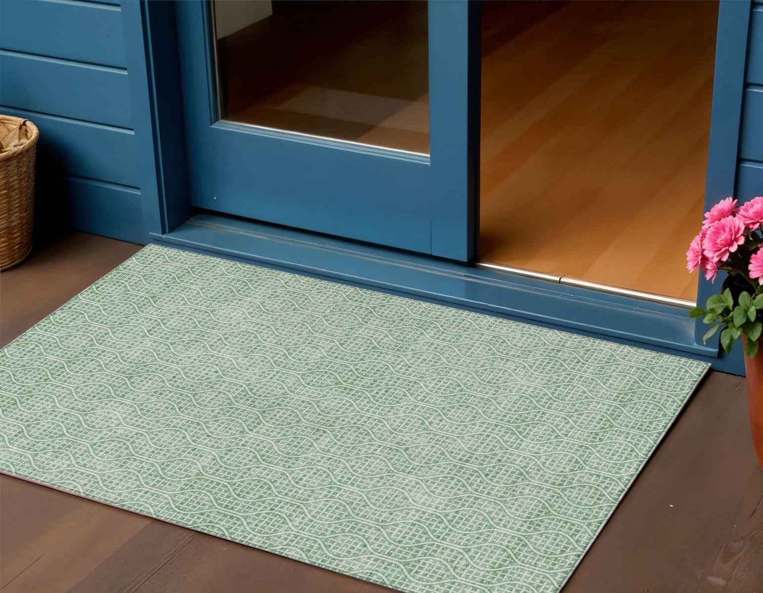 3' X 5' Sage And Gray Geometric Washable Indoor Outdoor Area Rug