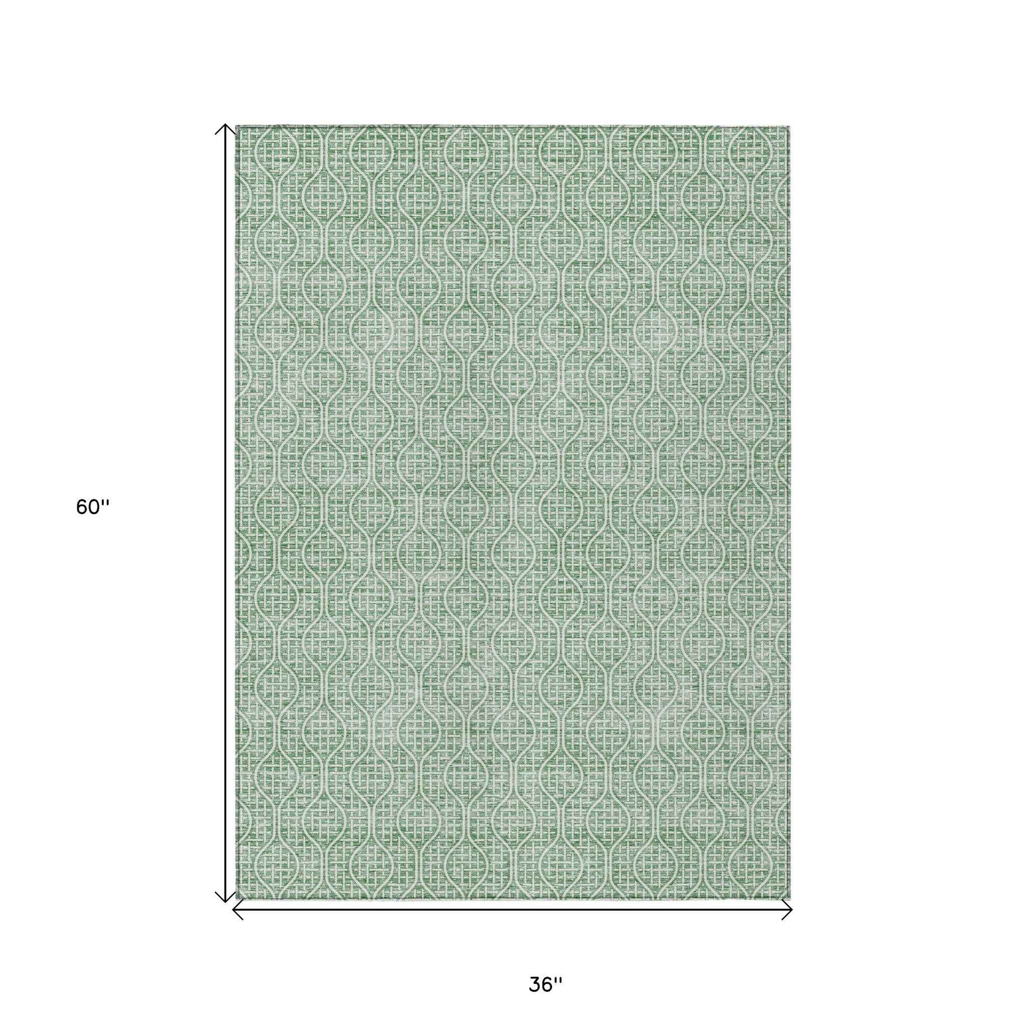 3' X 5' Sage And Gray Geometric Washable Indoor Outdoor Area Rug