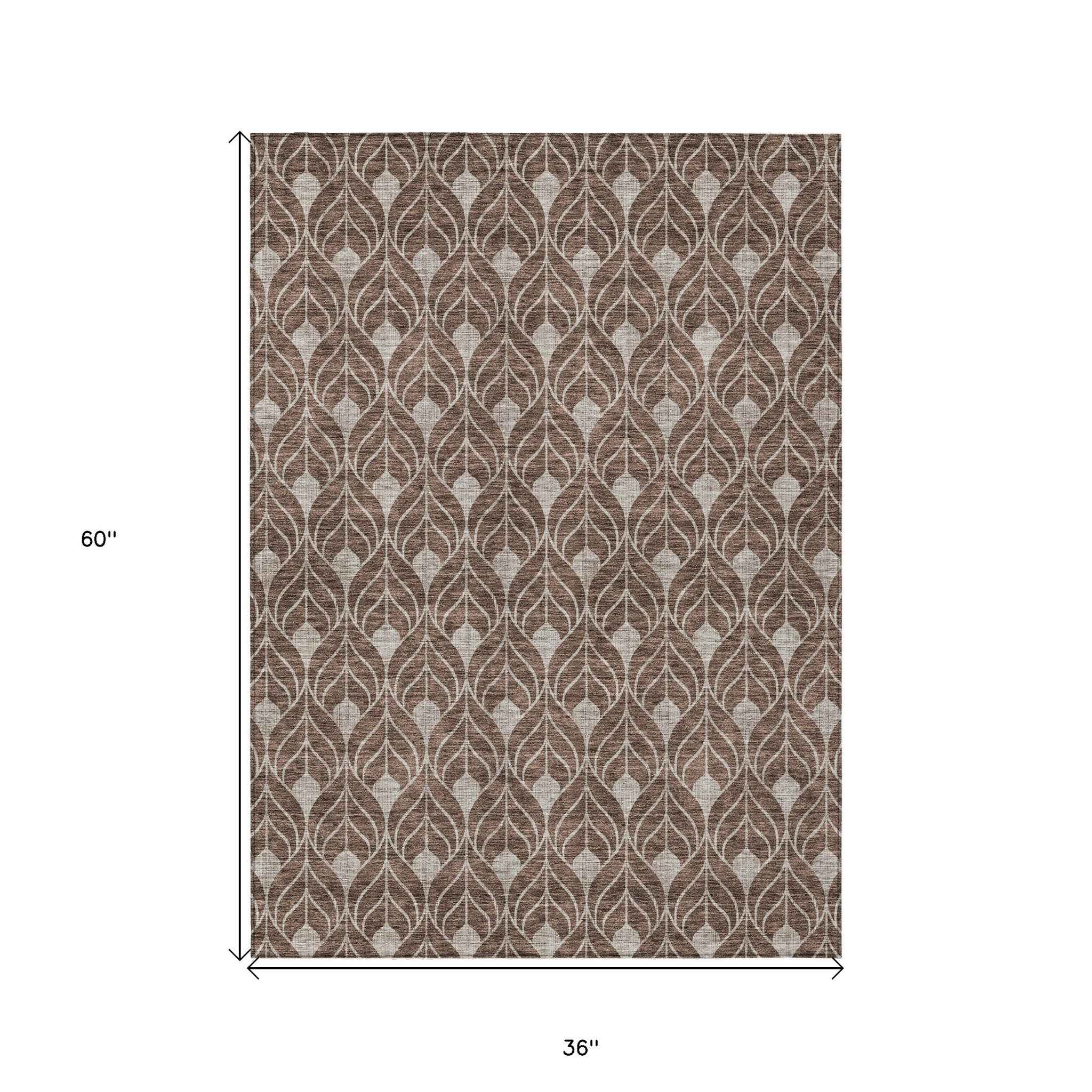 3' X 5' Chocolate And Beige Geometric Washable Indoor Outdoor Area Rug
