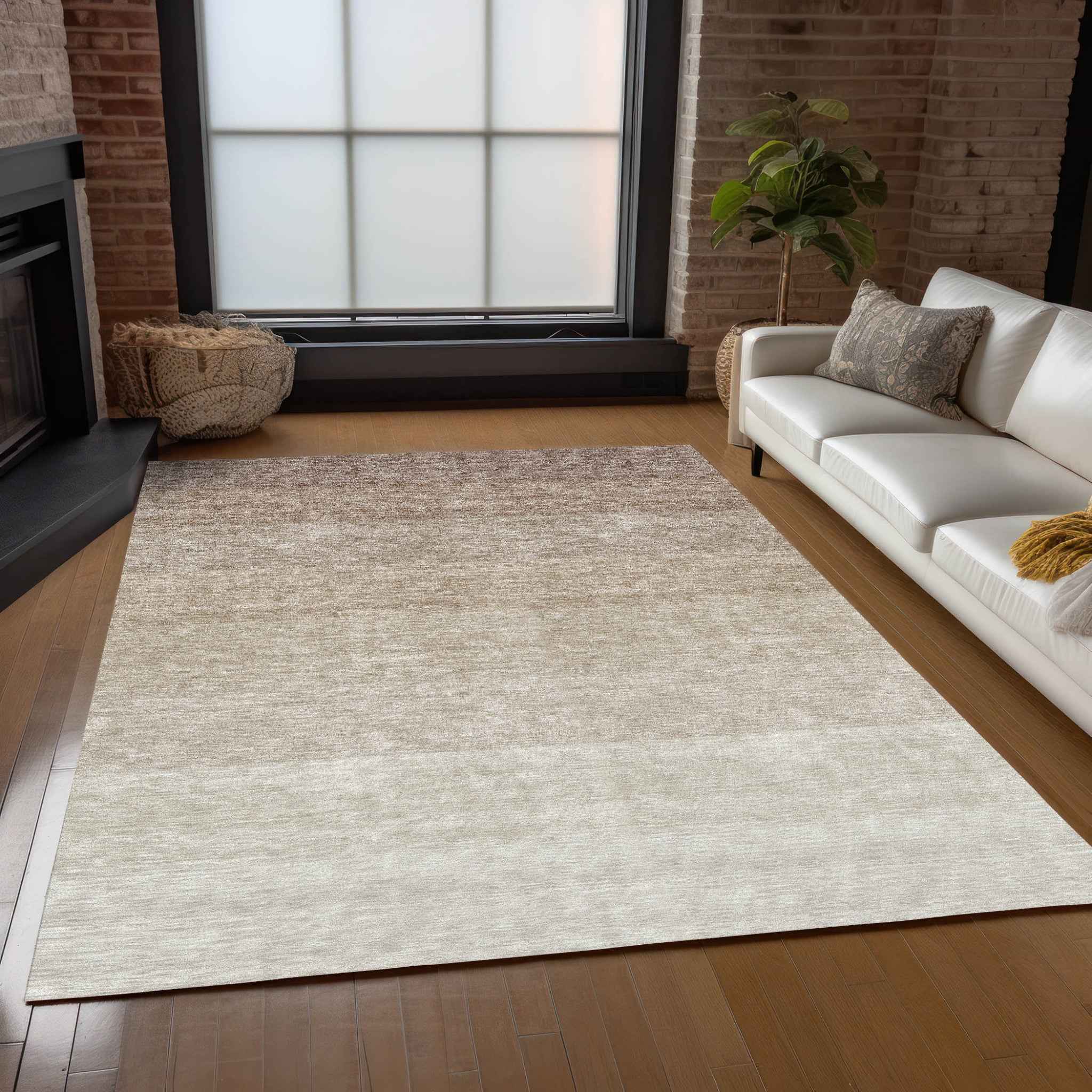 3' X 5' Beige And Ivory Ombre Washable Indoor Outdoor Area Rug
