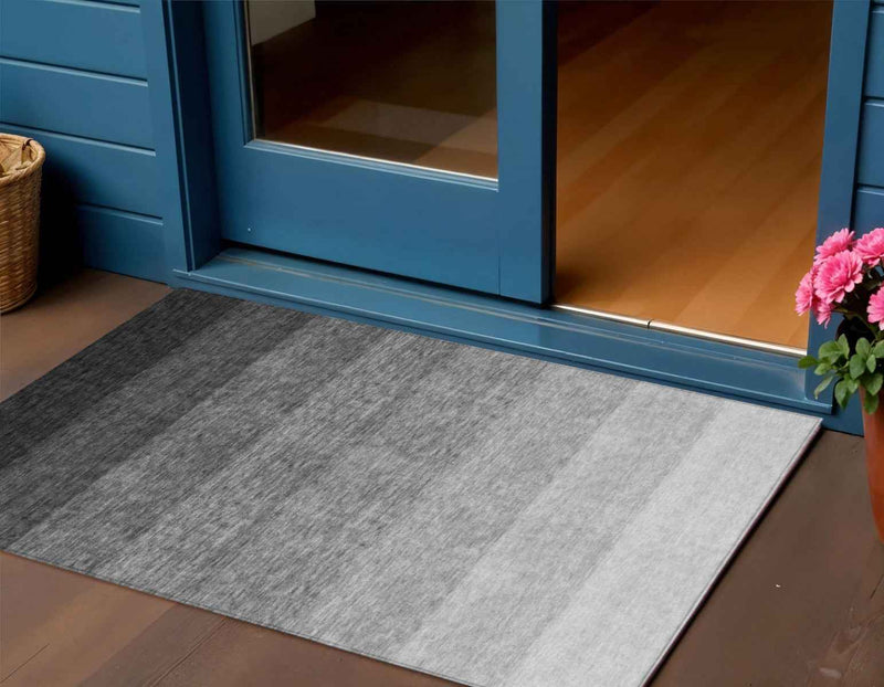 3' X 5' Black And Ivory Ombre Washable Indoor Outdoor Area Rug