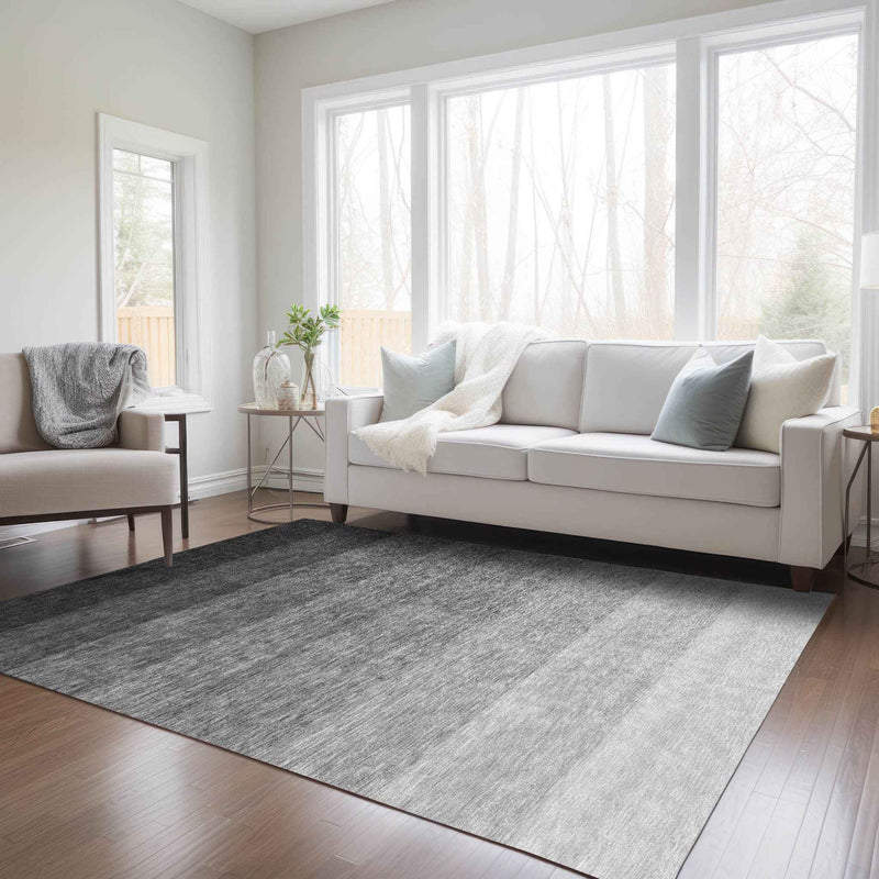 3' X 5' Black And Ivory Ombre Washable Indoor Outdoor Area Rug