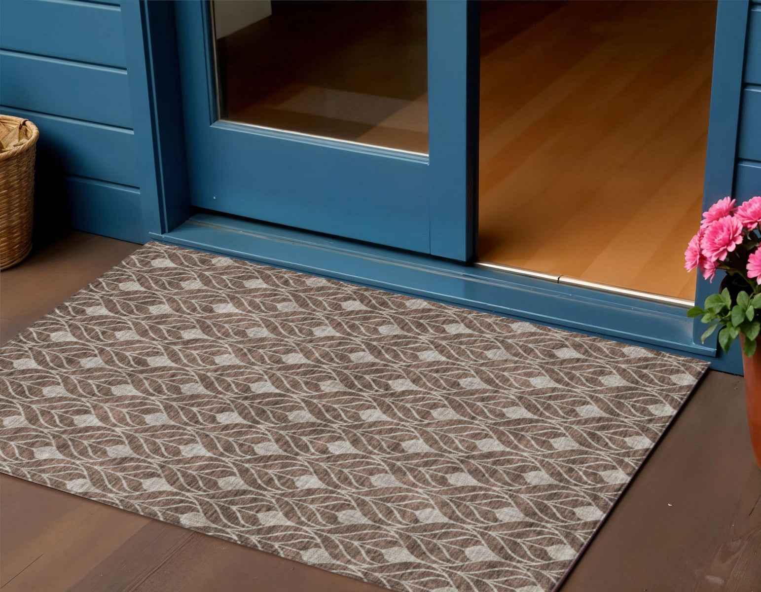 3' X 5' Chocolate And Beige Geometric Washable Indoor Outdoor Area Rug