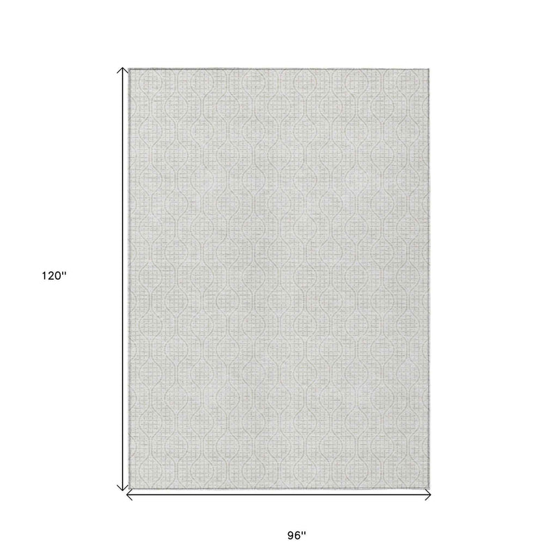 8' X 10' Ivory And Beige Geometric Washable Indoor Outdoor Area Rug