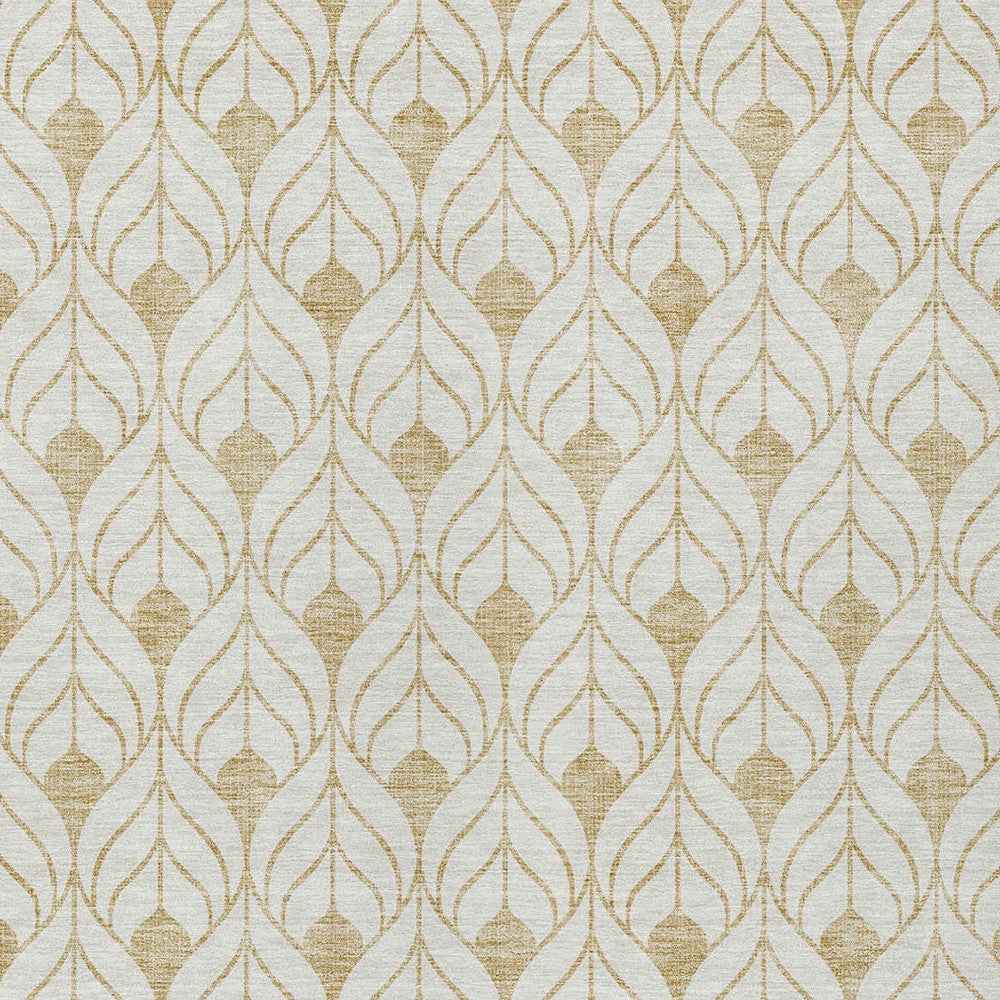 10' X 14' Gold And Beige Geometric Washable Indoor Outdoor Area Rug