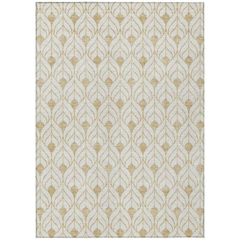 10' X 14' Gold And Beige Geometric Washable Indoor Outdoor Area Rug