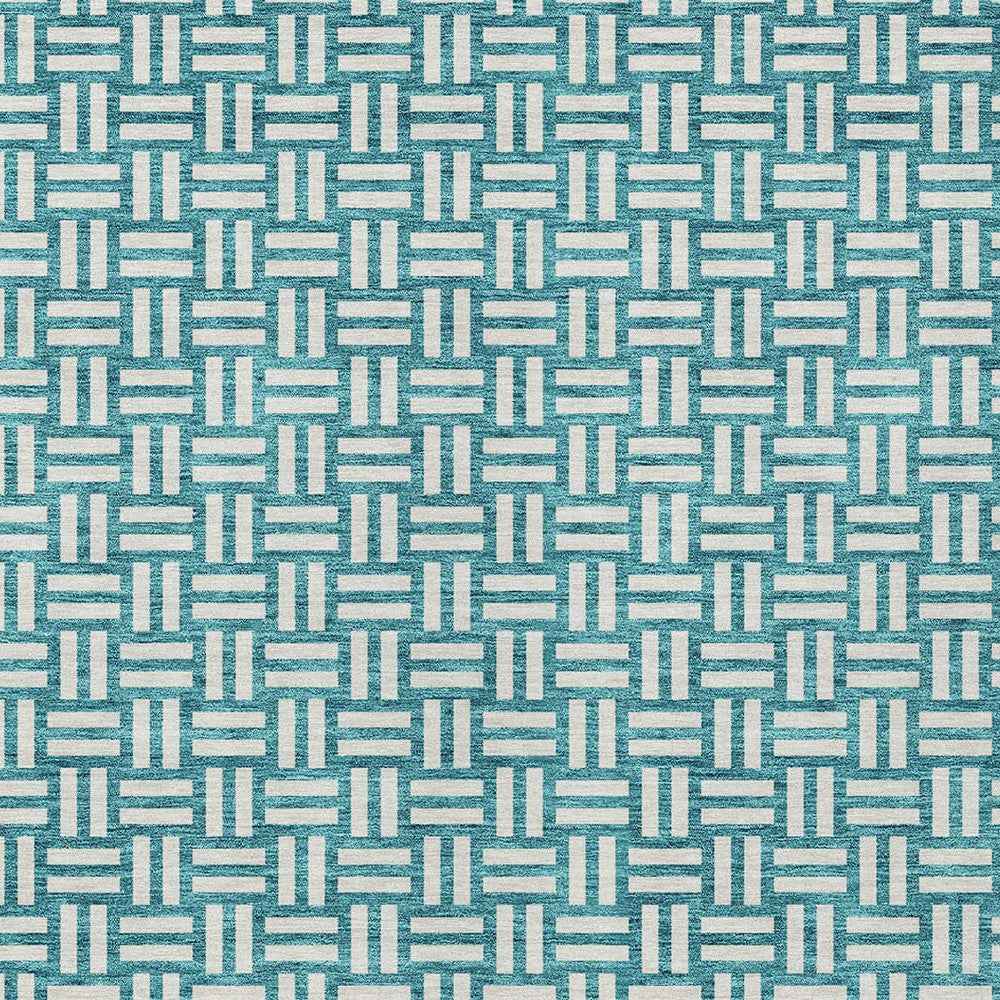 9' X 12' Teal Blue And Gray Geometric Washable Indoor Outdoor Area Rug