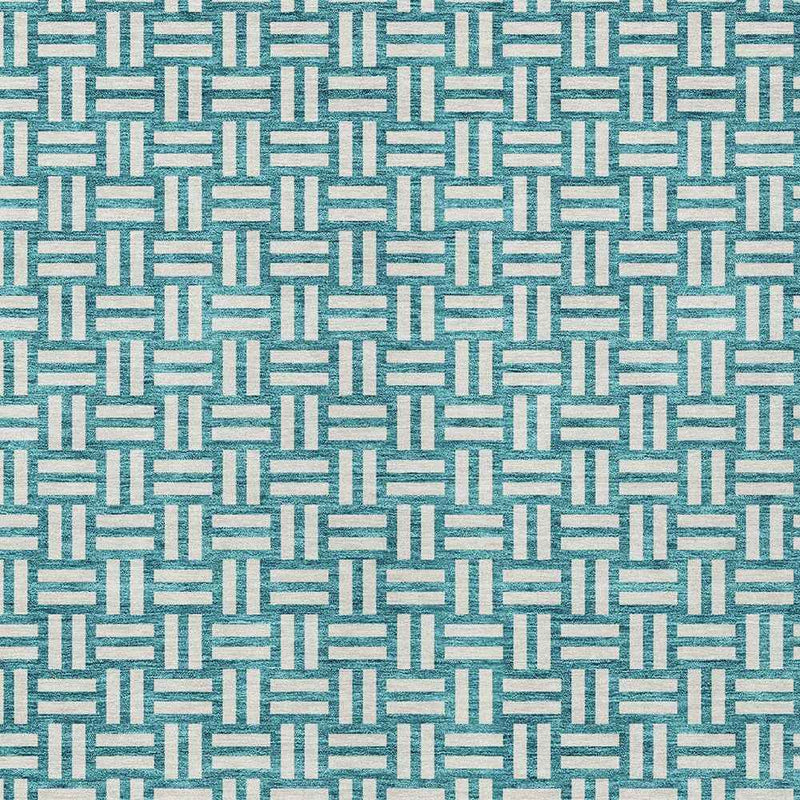 9' X 12' Teal Blue And Gray Geometric Washable Indoor Outdoor Area Rug