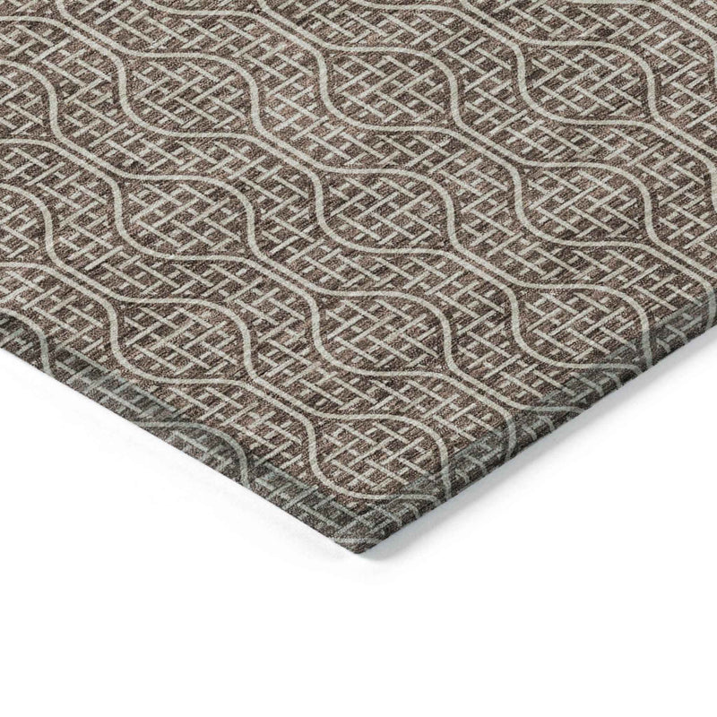 10' X 14' Brown And Beige Geometric Washable Indoor Outdoor Area Rug