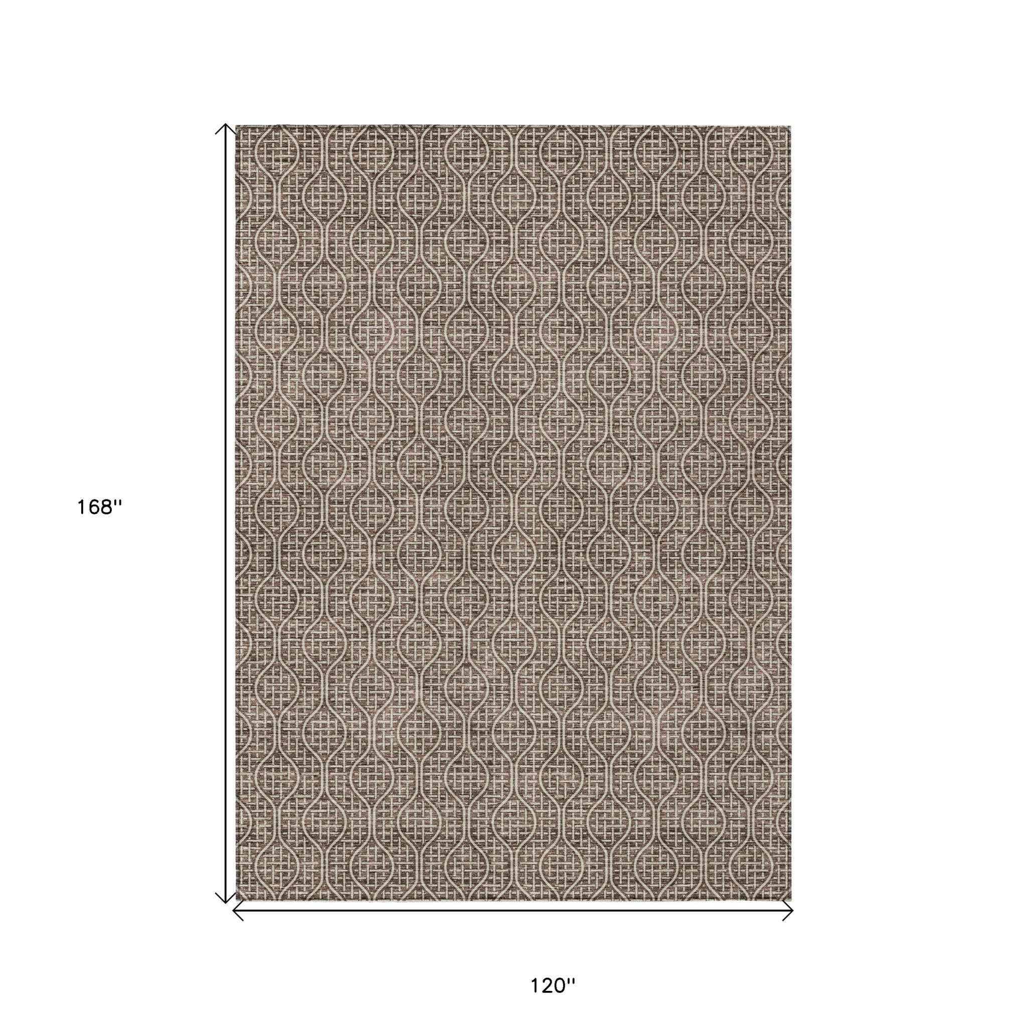 10' X 14' Brown And Beige Geometric Washable Indoor Outdoor Area Rug