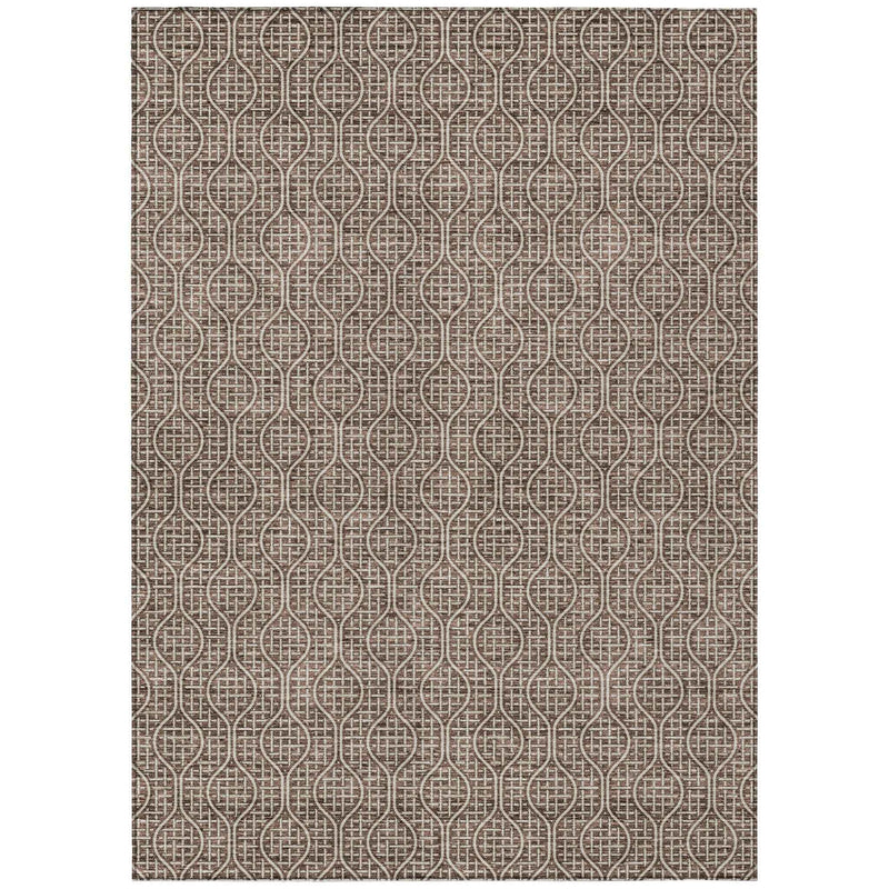 10' X 14' Brown And Beige Geometric Washable Indoor Outdoor Area Rug