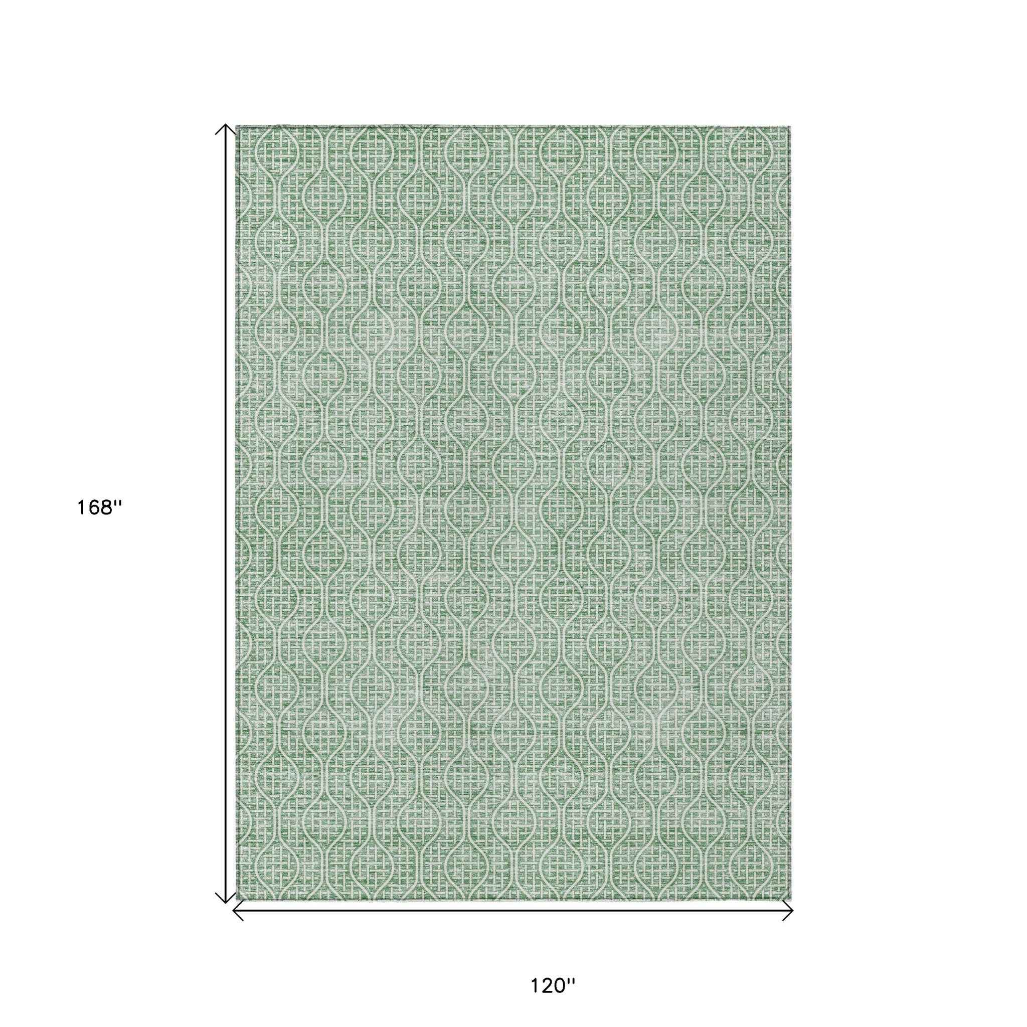 10' X 14' Sage And Gray Geometric Washable Indoor Outdoor Area Rug