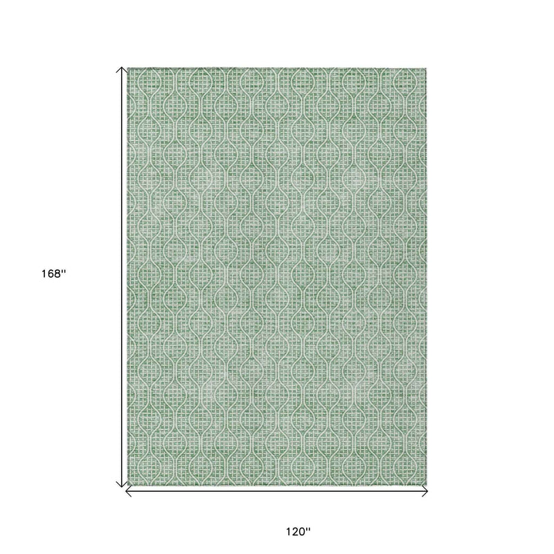 10' X 14' Sage And Gray Geometric Washable Indoor Outdoor Area Rug