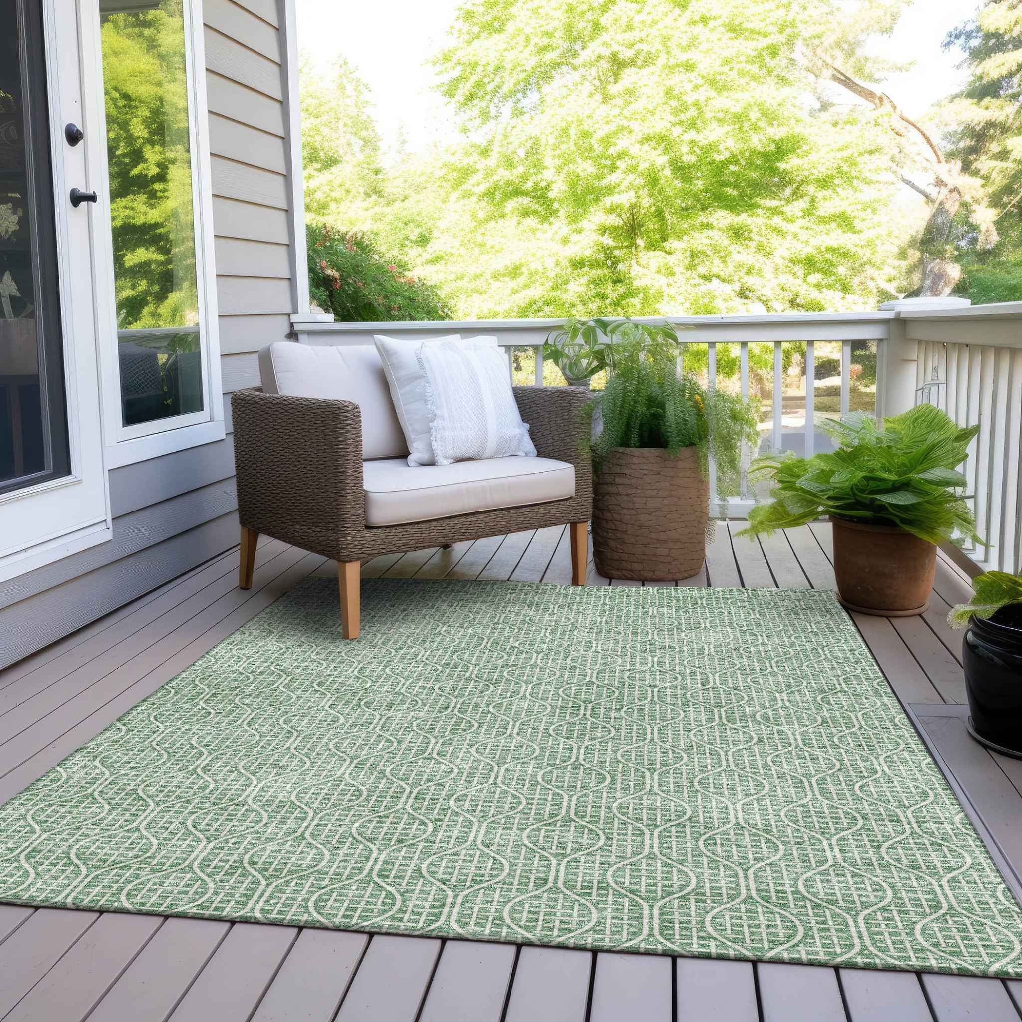 10' X 14' Sage And Gray Geometric Washable Indoor Outdoor Area Rug