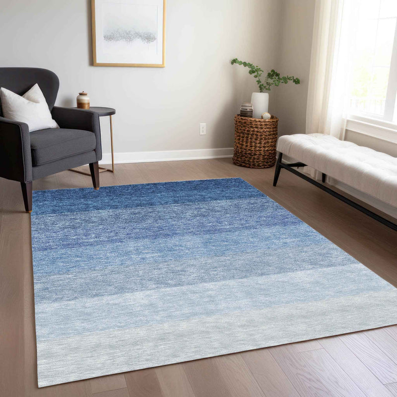 3' X 5' Blue And Gray Ombre Washable Indoor Outdoor Area Rug