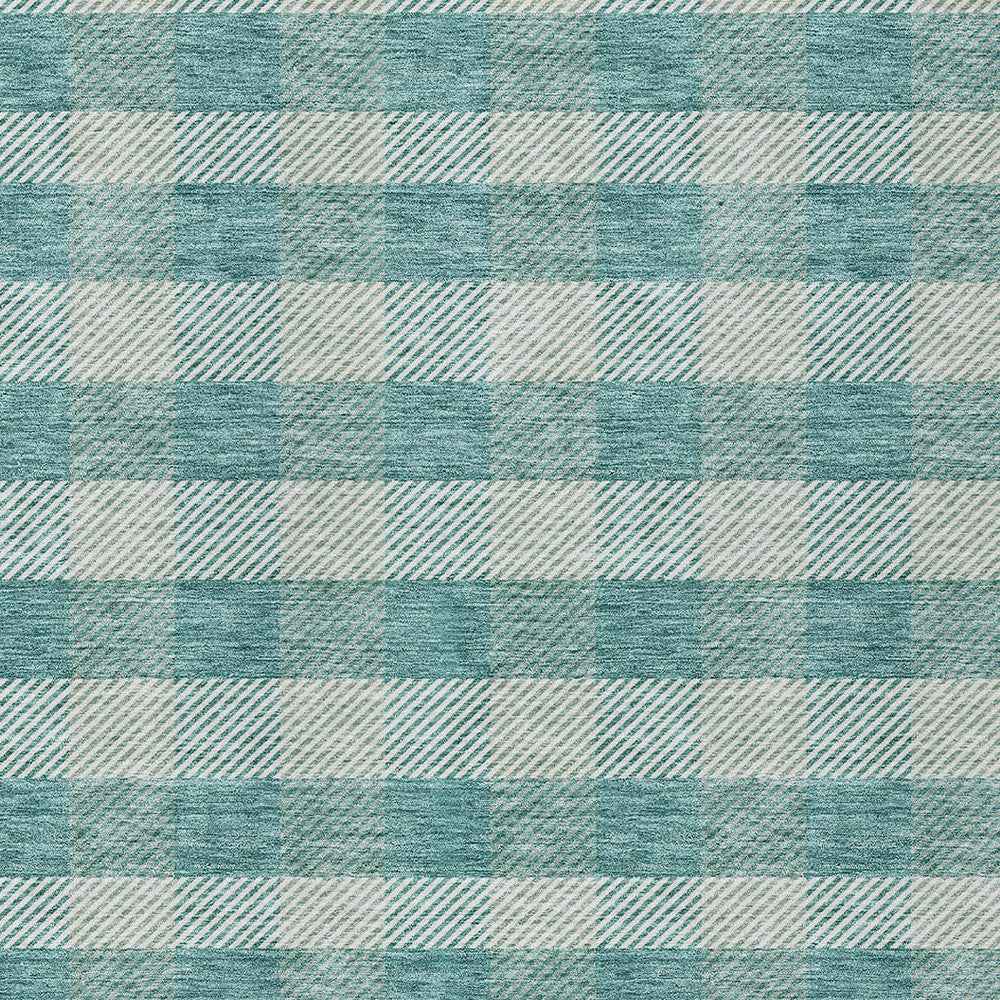 10' X 14' Teal Blue And Ivory Plaid Washable Indoor Outdoor Area Rug