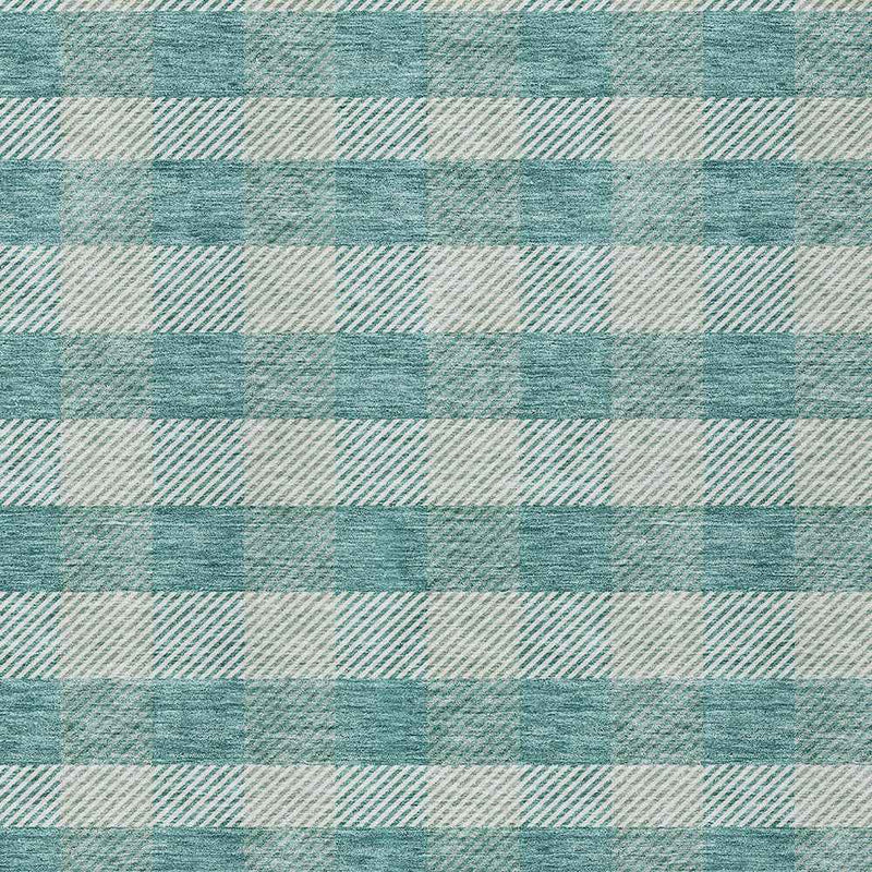 10' X 14' Teal Blue And Ivory Plaid Washable Indoor Outdoor Area Rug
