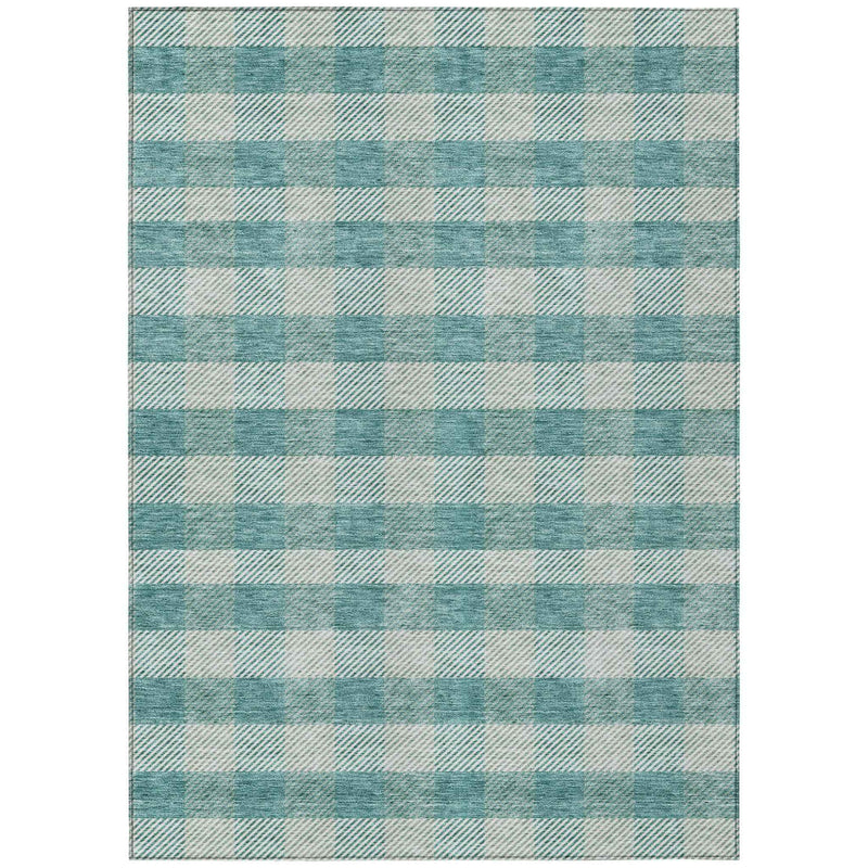 10' X 14' Teal Blue And Ivory Plaid Washable Indoor Outdoor Area Rug