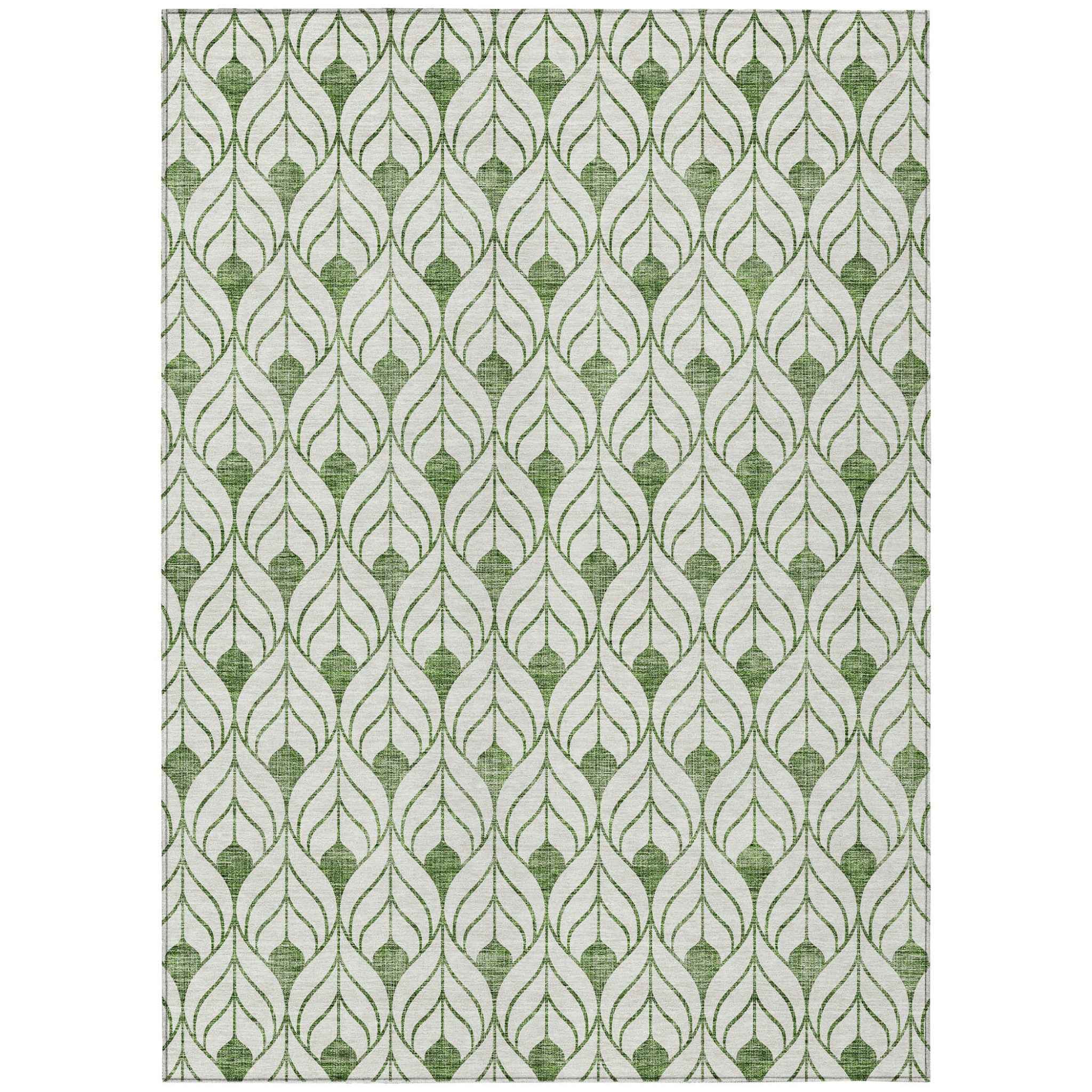 8' X 10' Green And Ivory Geometric Washable Indoor Outdoor Area Rug