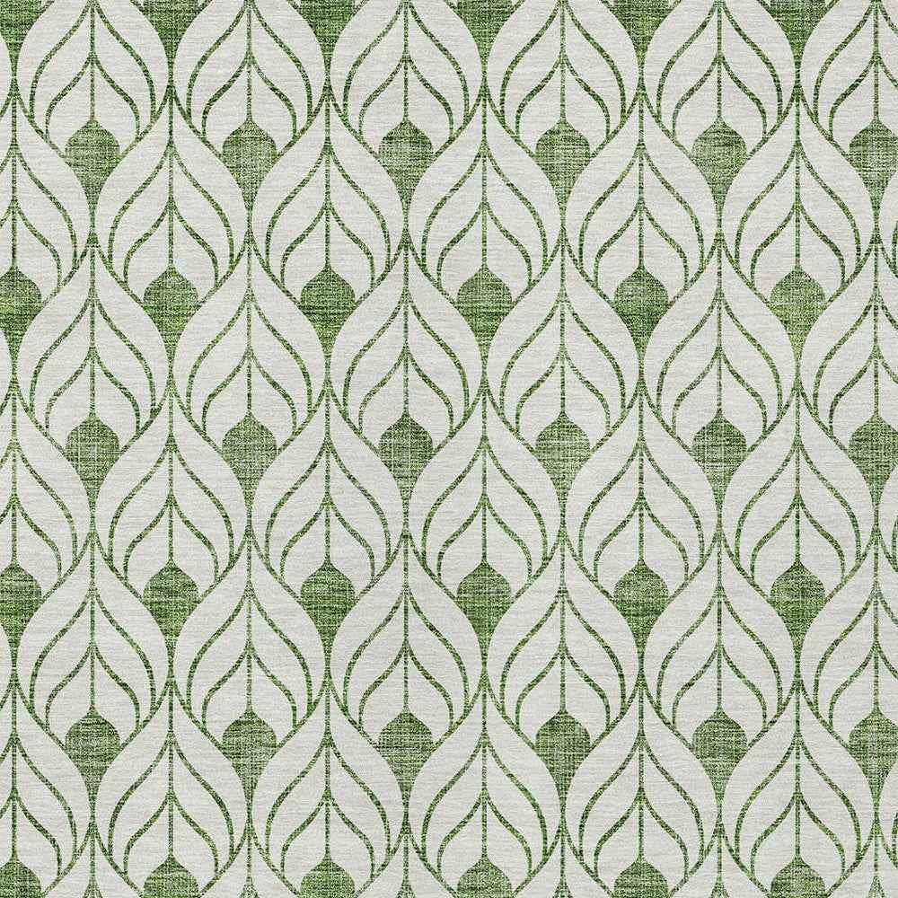 8' X 10' Green And Ivory Geometric Washable Indoor Outdoor Area Rug