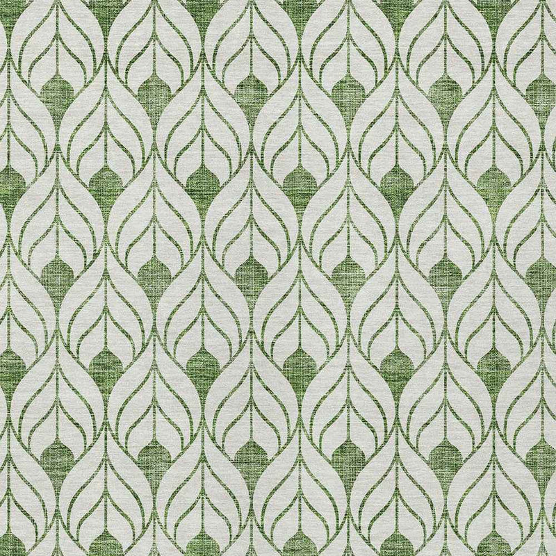 8' X 10' Green And Ivory Geometric Washable Indoor Outdoor Area Rug
