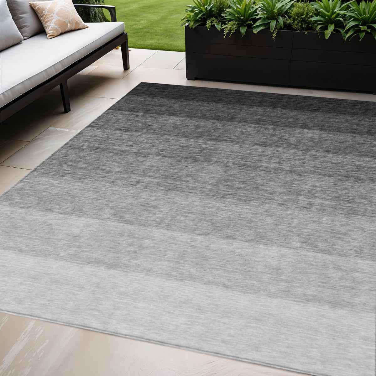 5' X 8' Black And Ivory Ombre Washable Indoor Outdoor Area Rug