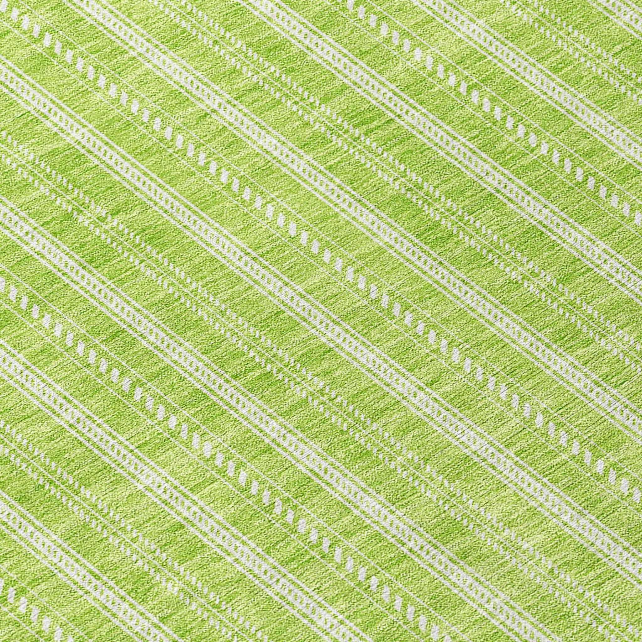 8' Lime Green And Ivory Round Striped Washable Indoor Outdoor Area Rug