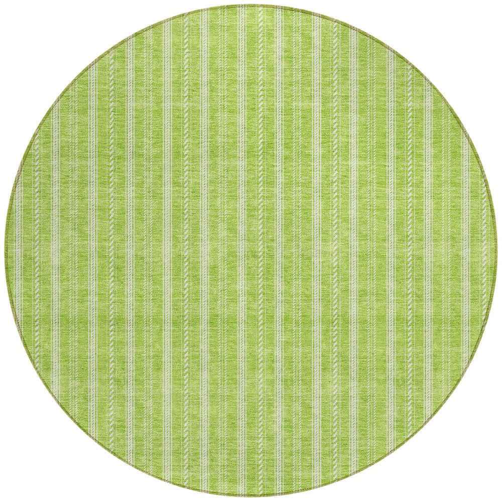 8' Lime Green And Ivory Round Striped Washable Indoor Outdoor Area Rug