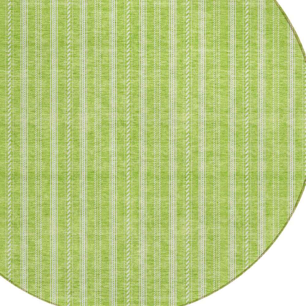 8' Lime Green And Ivory Round Striped Washable Indoor Outdoor Area Rug