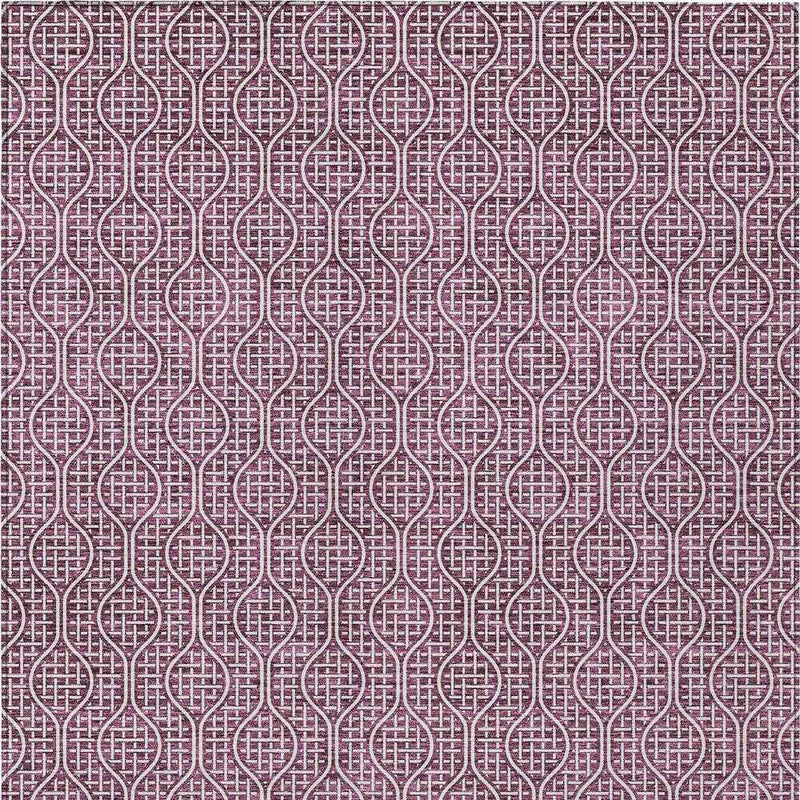 3' X 5' Eggplant And Ivory Geometric Washable Indoor Outdoor Area Rug