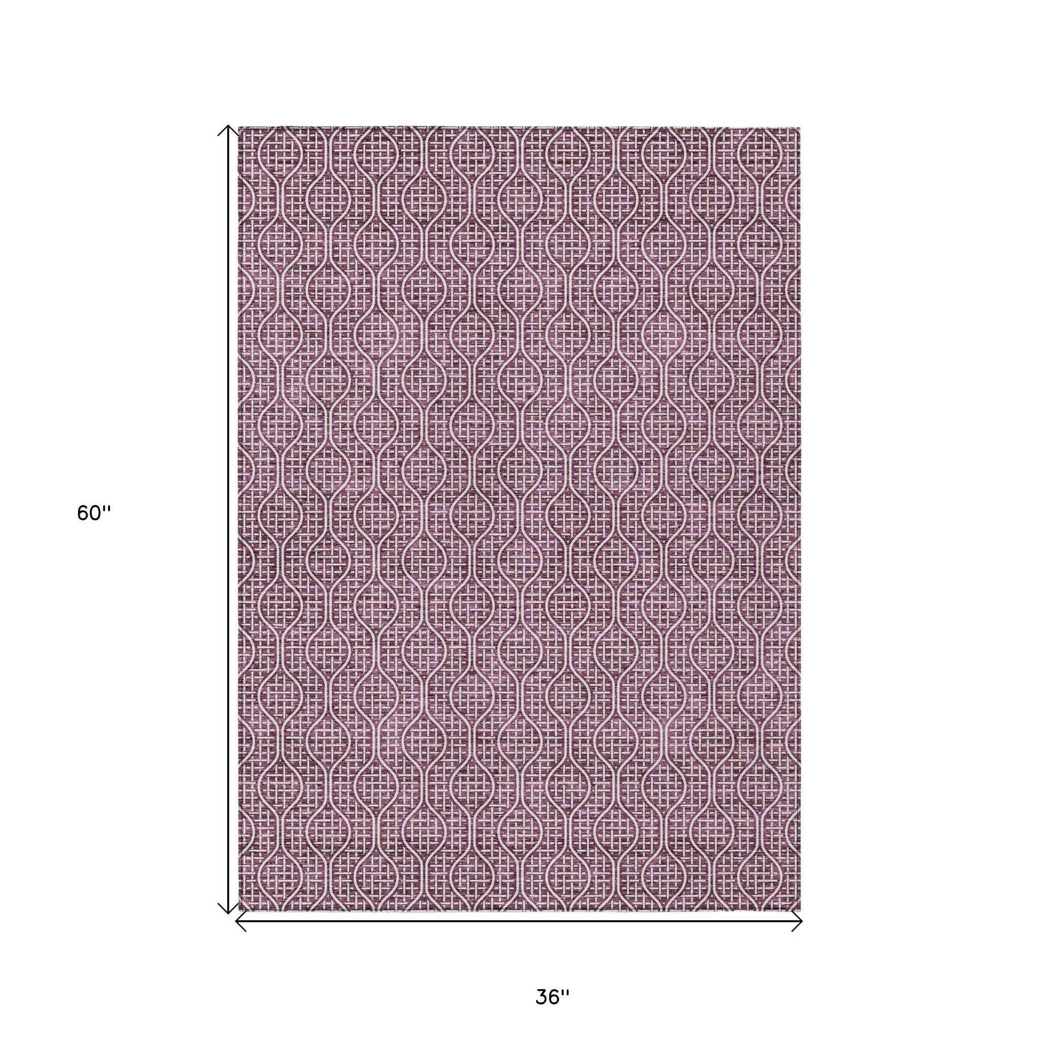3' X 5' Eggplant And Ivory Geometric Washable Indoor Outdoor Area Rug