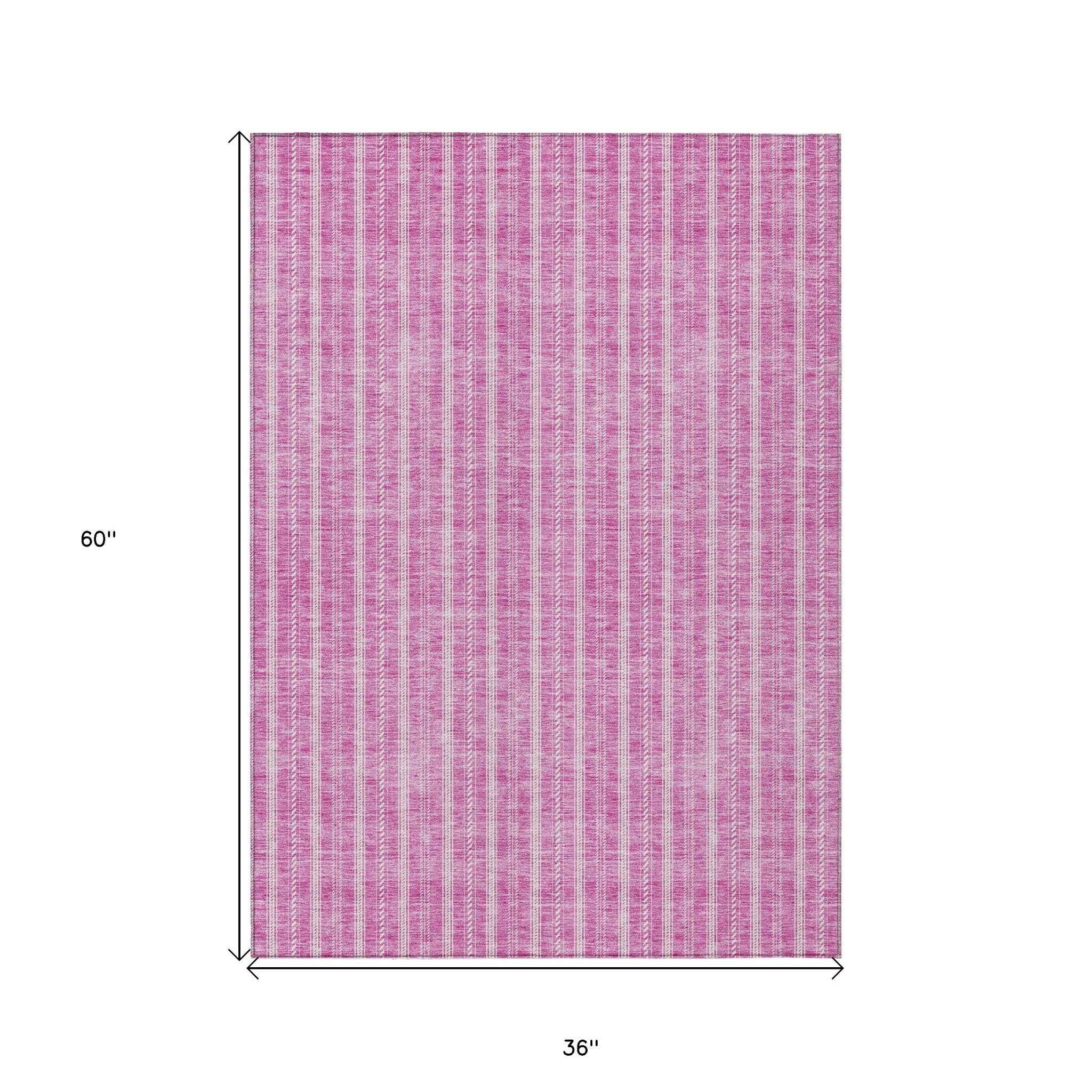 3' X 5' Blush And Ivory Striped Washable Indoor Outdoor Area Rug