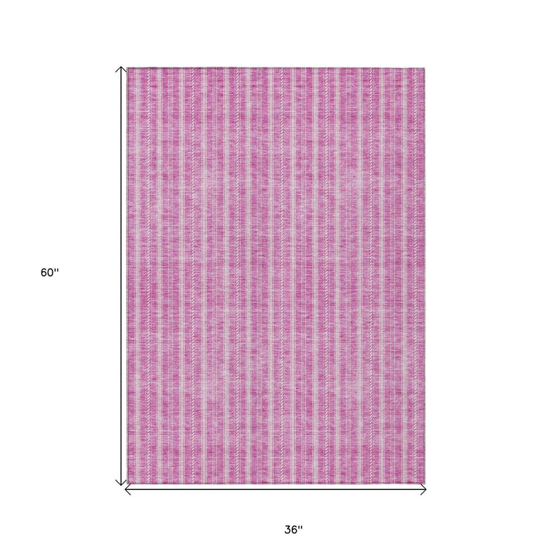 3' X 5' Blush And Ivory Striped Washable Indoor Outdoor Area Rug